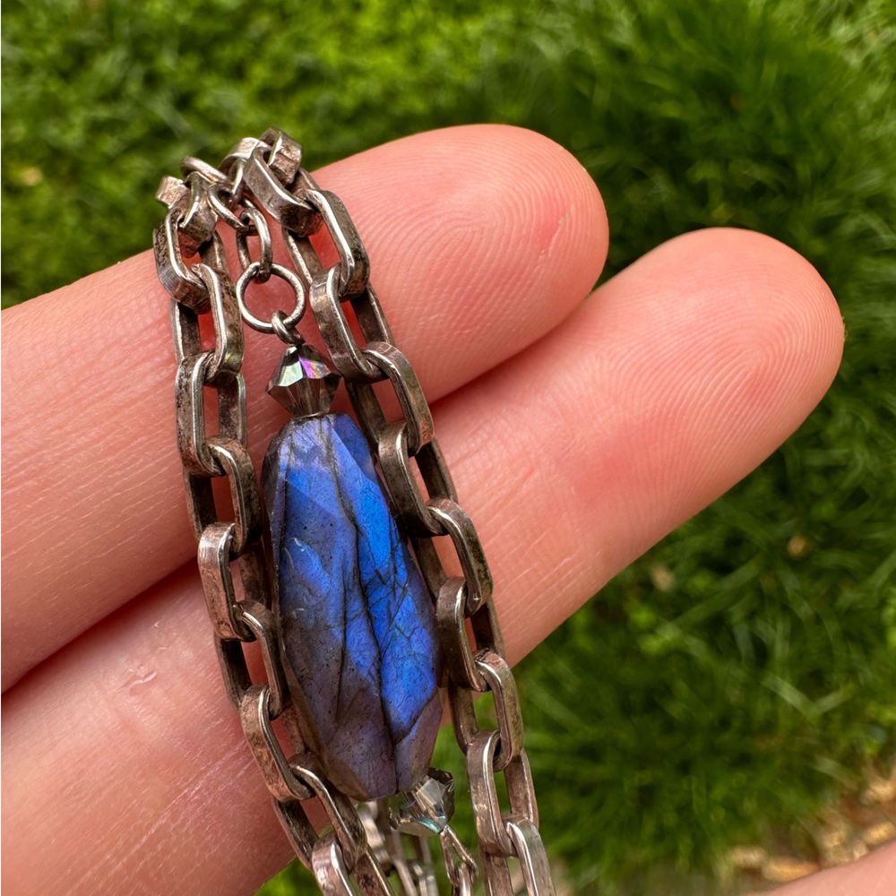 Handmade Silver and labradorite multi chain Peace bracelet